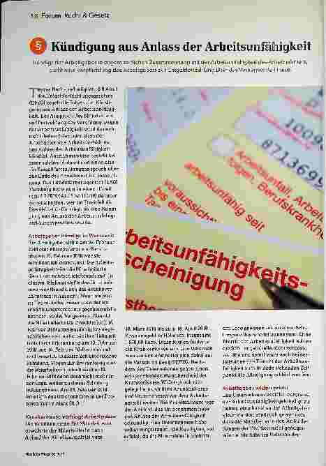 Vorschauseite 1: Kündigung aus Anlass der Arbeitsunfähigkeit