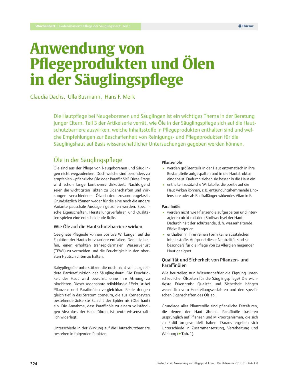 Vorschauseite 1: Anwendung von Pflegeprodukten und Ölen in der Säuglingspflege