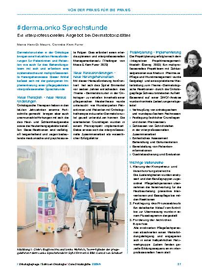 Vorschauseite 1: # derma. onko Sprechstunde Ein interprofessionelles Angebot bei Dermatoxizitäten