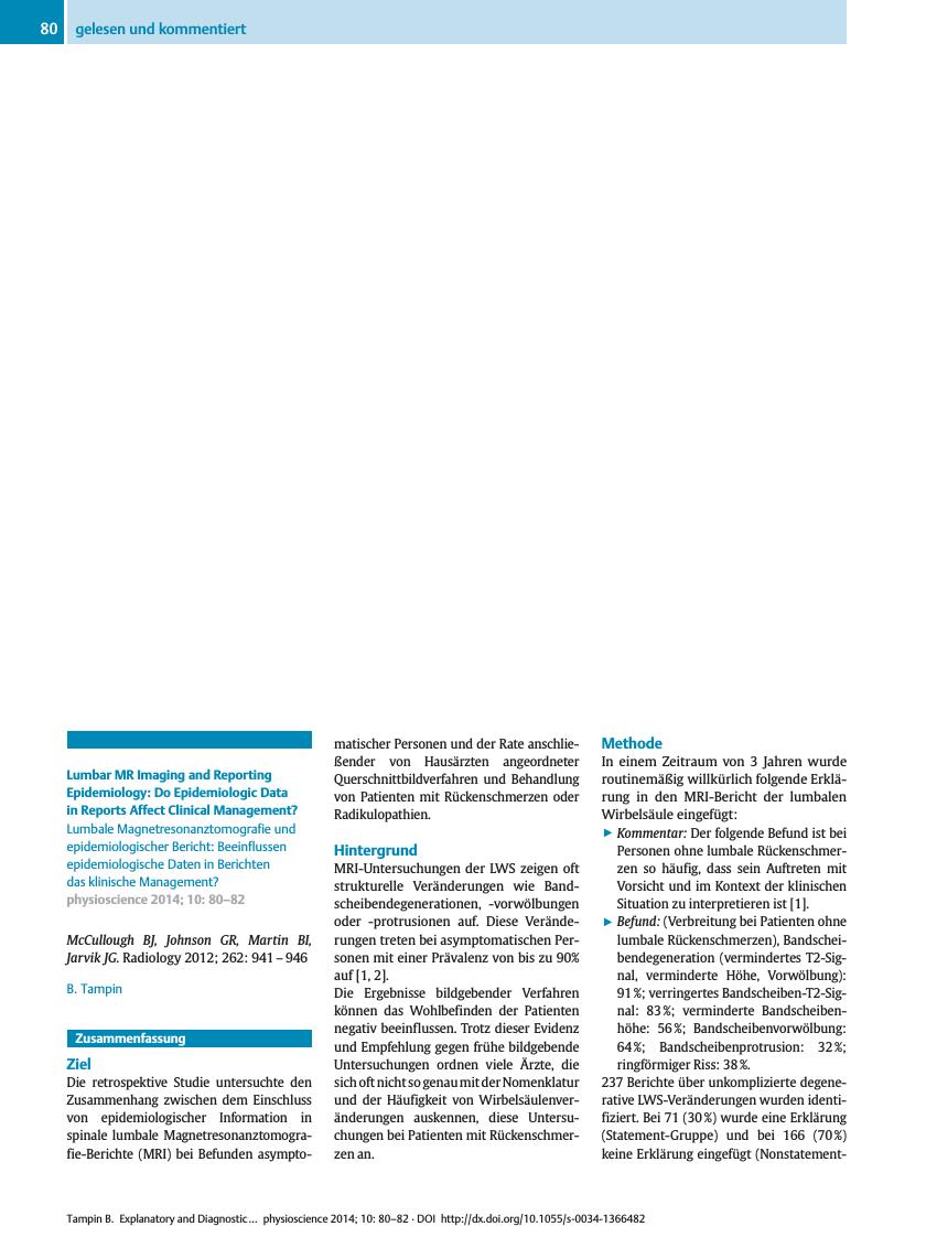 Vorschauseite 1: Lumbar MR Imaging and Reporting Epidemiology: Do Epidemiologic Data in Reports Affect Clinical Management?