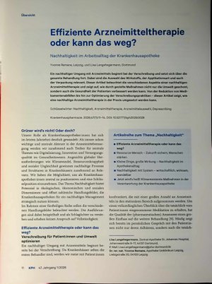 Vorschauseite 1: Effiziente Arzneimitteltherapie oder kann das weg? Nachhaltigkeit im Arbeitsalltag der Krankenhausapotheke