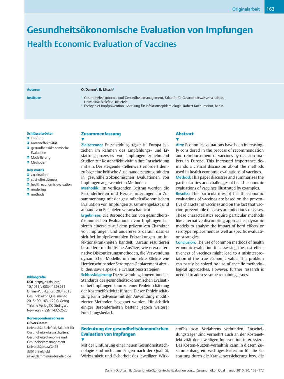 Vorschauseite 1: Gesundheitsökonomische Evaluation von Impfungen