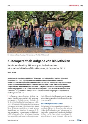 Vorschauseite 1: KI-Kompetenz als Aufgabe von Bibliotheken Bericht vom Teaching AI Barcamp an der Technischen Informationsbibliothek (TIB) in Hannover, 18. September 2025