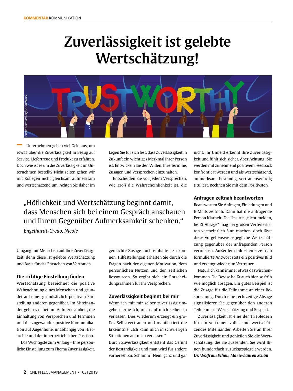 Vorschauseite 1: Zuverlässigkeit ist gelebte Wertschätzung!