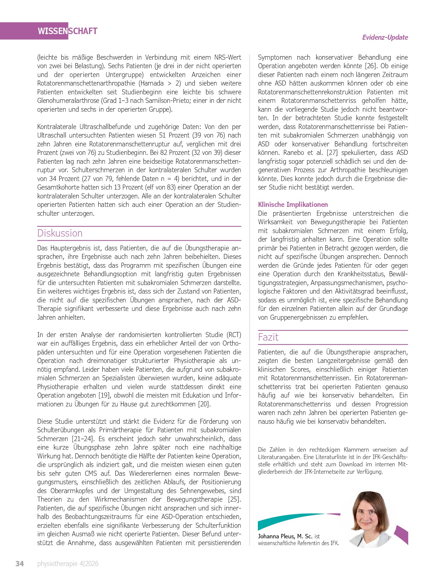 Vorschauseite 3: Evidenz-Update: Keine Notwendigkeit einer subakromialen Dekompression bei Patienten, die auf eine spezifische Übungstherapie ansprechen: Zehn-Jahres-Nachuntersuchung einer randomi…