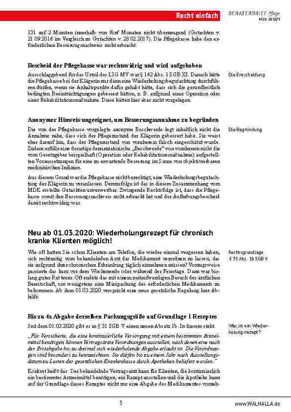 Vorschauseite 3: LSG Mecklenburg-Vorpommern: Gutachten aus einer rechtswidrig durchgeführten Wiederholungsbegutachtung ist unverwertbar!