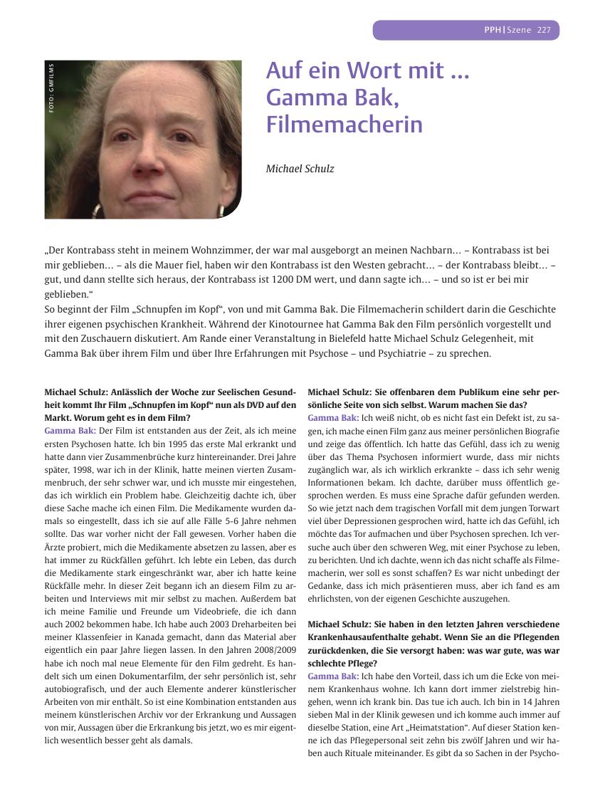 Vorschauseite 1: Auf ein Wort mit ? Gamma Bak, Filmemacherin