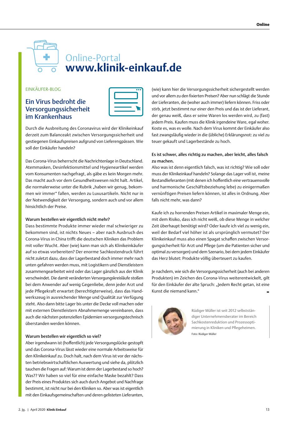 Vorschauseite 1: Einkäufer-Blog: Ein Virus bedroht die Versorgungssicherheit im Krankenhaus