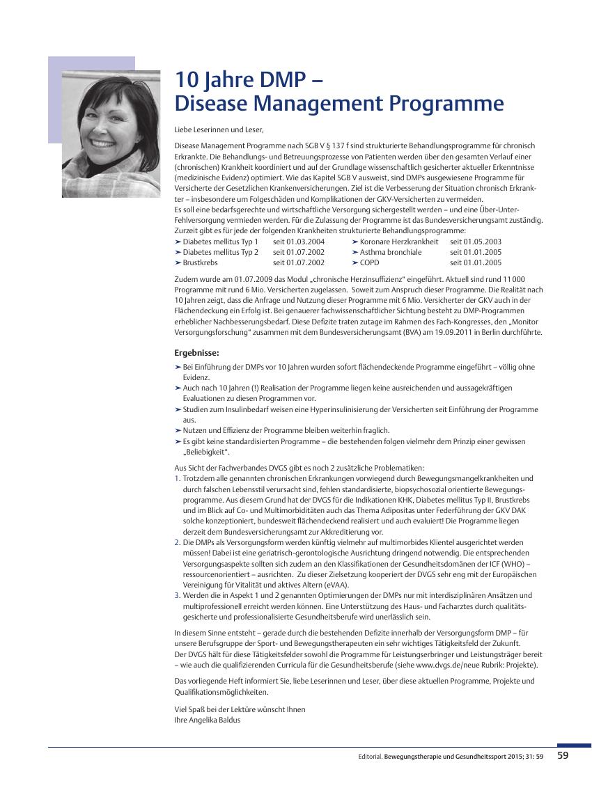Vorschauseite 1: 10 Jahre DMP – Disease Management Programme
