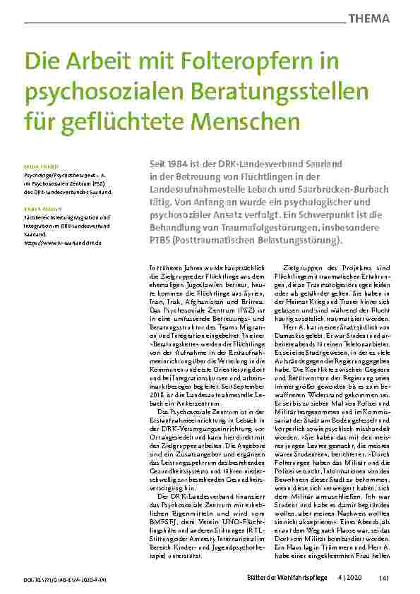 Vorschauseite 1: Die Arbeit mit Folteropfern in psychosozialen Beratungsstellen für geflüchtete Menschen