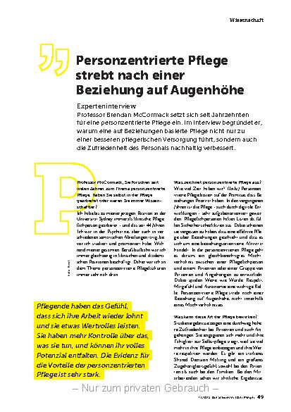 Vorschauseite 2: Personenzentrierte Pflege strebt nach einer Beziehung auf Augenhöhe.