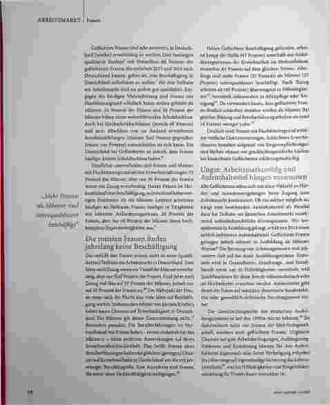Vorschauseite 2: Geflüchtete Frauen haben kaum Chancen auf qualifizierte Erwerbsarbeit.