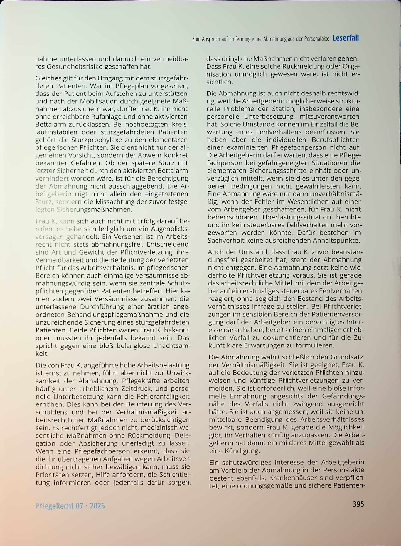 Vorschauseite 2: Zum Anspruch auf Entfernung einer Abmahnung aus der Personalakte