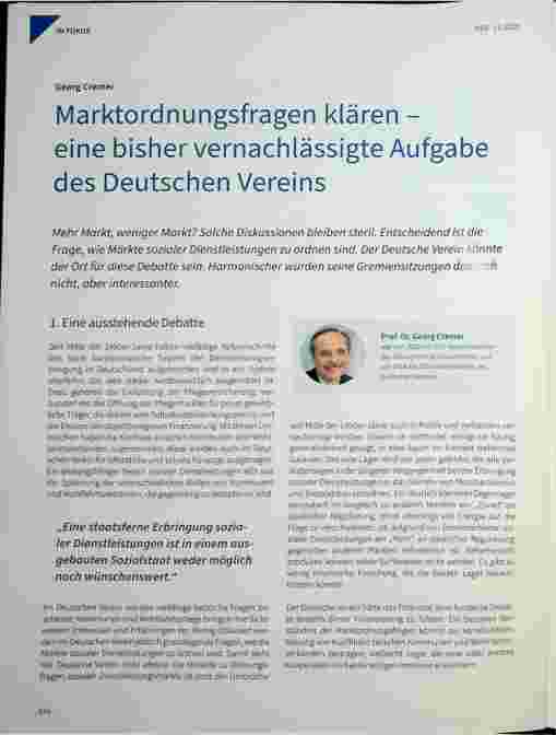 Vorschauseite 1: Marktordnungsfragen klären - eine bisher vernachlässigte Aufgabe des Deutschen Vereins