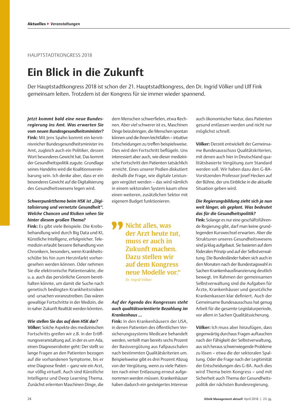 Vorschauseite 1: Hauptstadtkongress 2018: Ein Blick in die Zukunft