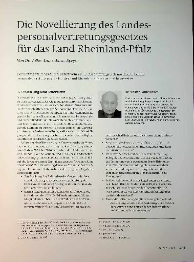 Vorschauseite 1: Die Novellierung des Landespersonalvertretungsgesetzes für das Land Rheinland-Pfalz