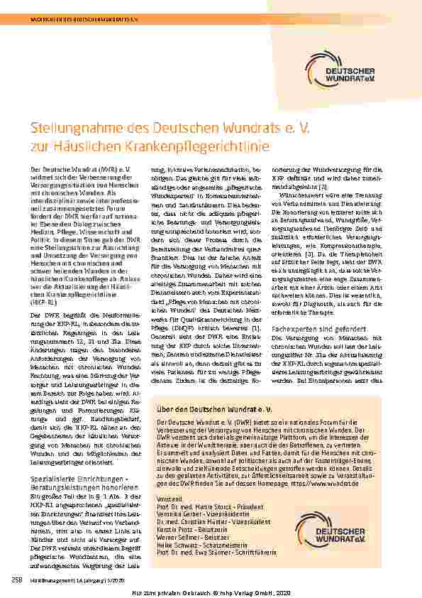 Vorschauseite 1: Stellungnahme des Deutschen Wundrats e. V. zur Häuslichen Krankenpflegerichtlinie