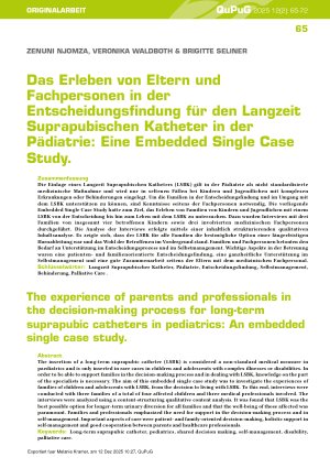 Vorschauseite 1: Das Erleben von Eltern und Fachpersonen in der Entscheidungsfindung für den Langzeit Suprapubischen Katheter in der Pädiatrie: Eine Embedded Single Case Study.