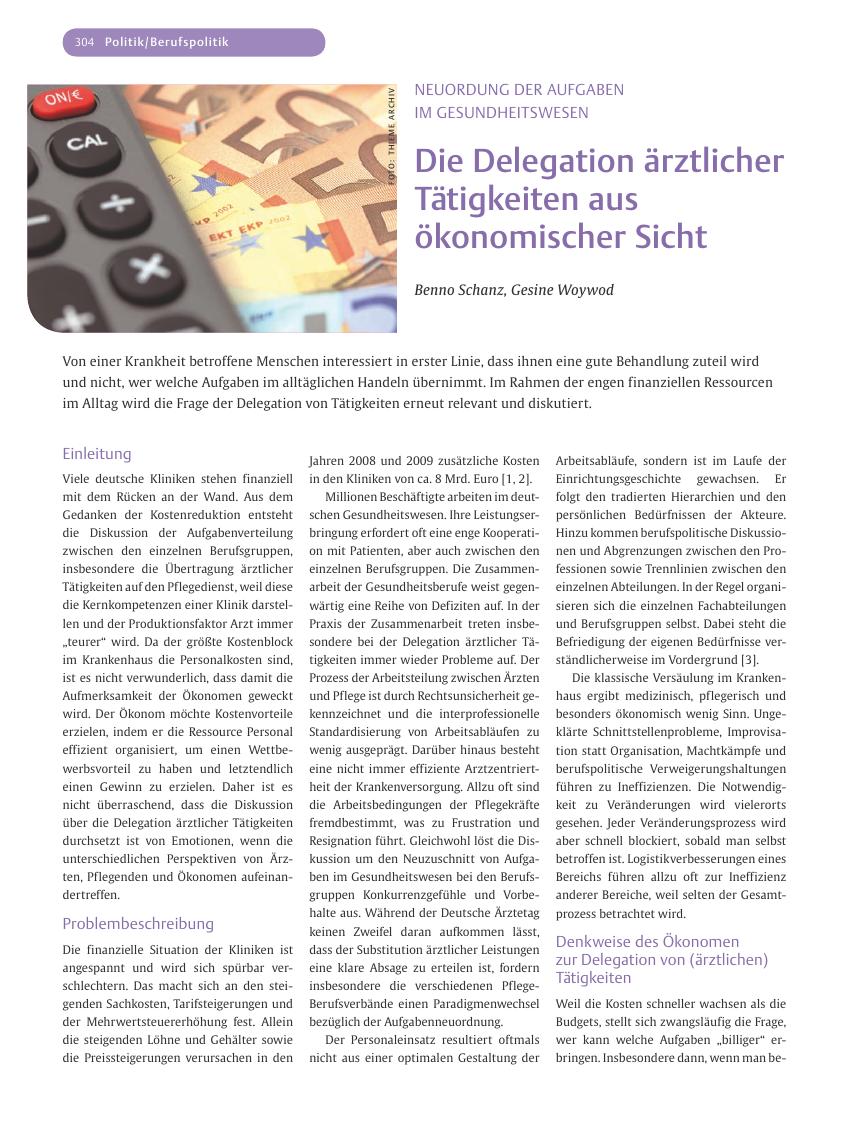 Vorschauseite 1: Die Delegation ärztlicher Tätigkeiten aus ökonomischer Sicht