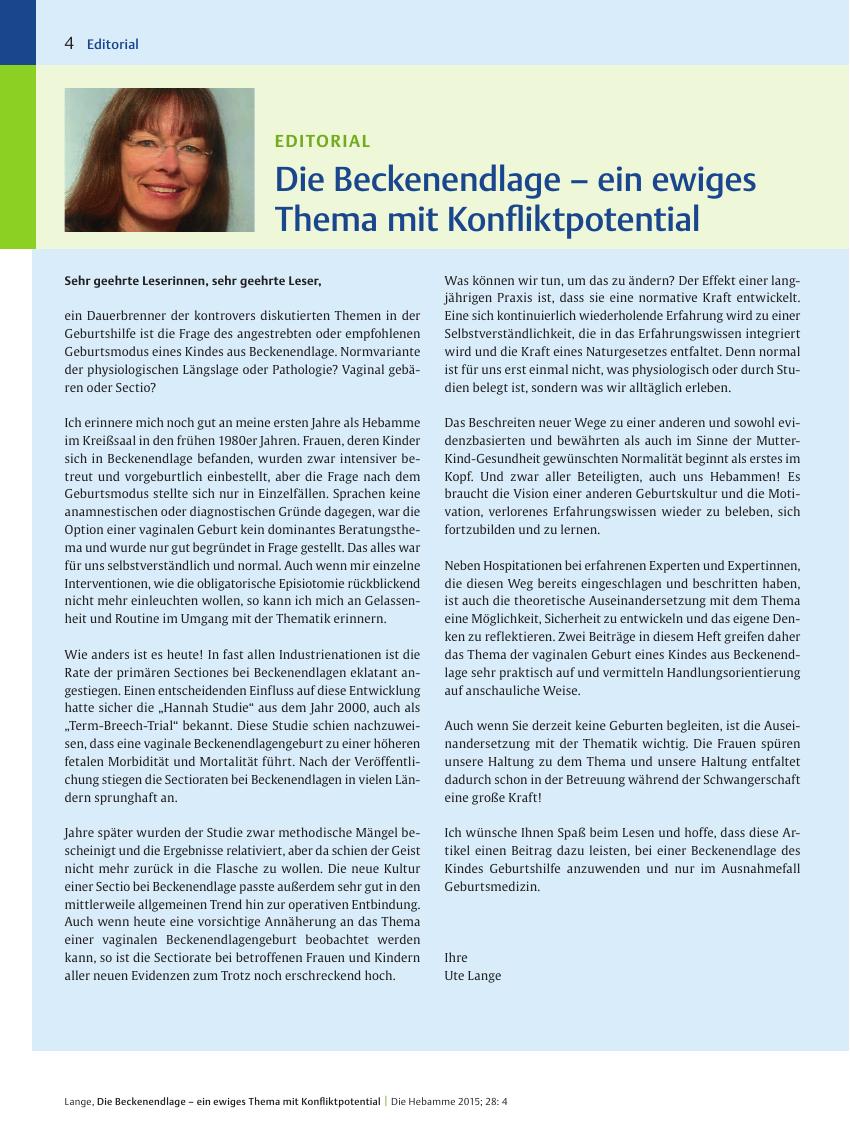 Vorschauseite 1: Die Beckenendlage – ein ewiges Thema mit Konfliktpotential