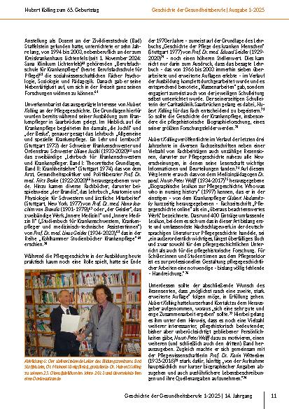 Vorschauseite 4: Pflegehistoriker mit Herzblut Dr. Hubert Kolling zum 65. Geburtstag