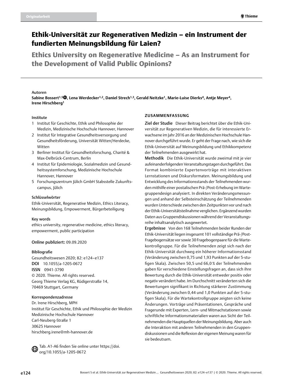 Vorschauseite 1: Ethik-Universität zur Regenerativen Medizin – ein Instrument der fundierten Meinungsbildung für Laien?