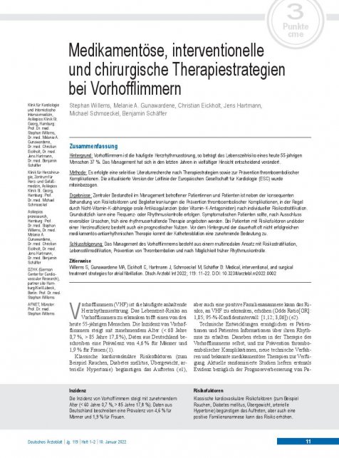 Vorschauseite 1: Medikamentöse, interventionelle und chirurgische Therapiestrategien bei Vorhofflimmern