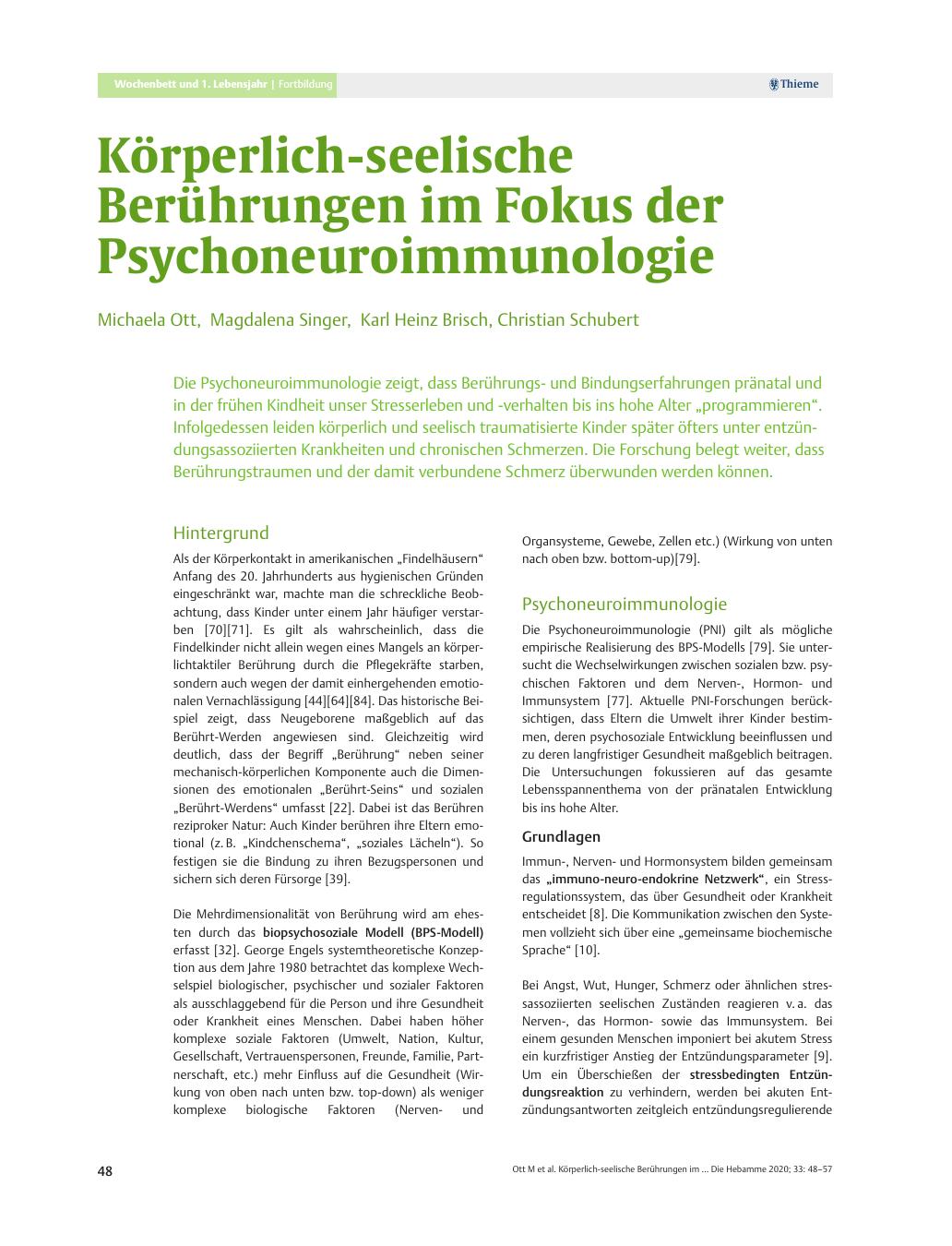 Vorschauseite 1: Körperlich-seelische Berührungen im Fokus der Psychoneuroimmunologie