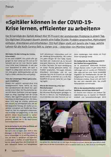 Vorschauseite 1: "Spitäler können in der COVID-19-Krise lernen, effizienter zu arbeiten."