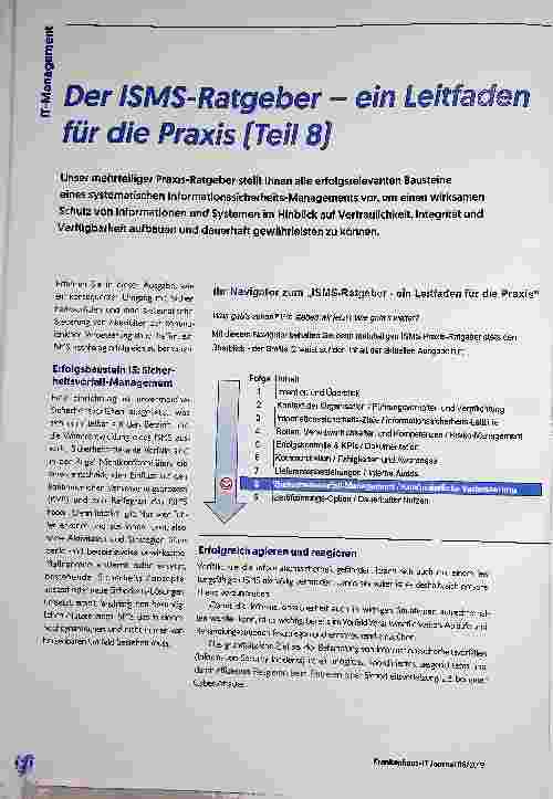 Vorschauseite 1: -Managemen Der ISMS-Ratgeber - ein Leittedlen für die Praxis ( Teil 8)