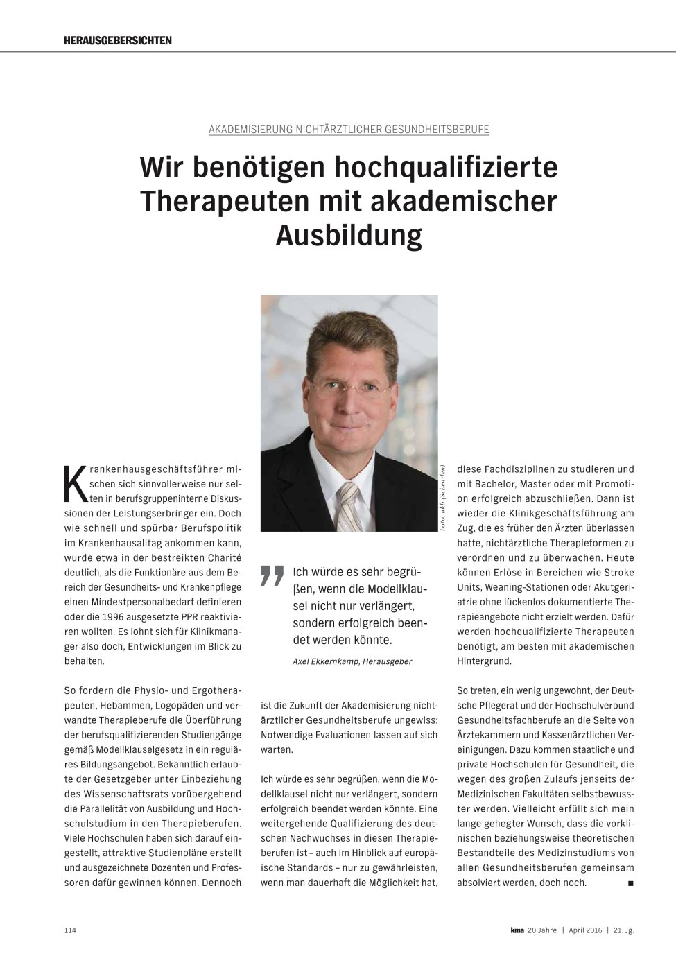 Vorschauseite 1: Wir benötigen hochqualifizierte Therapeuten mit akademischer Ausbildung