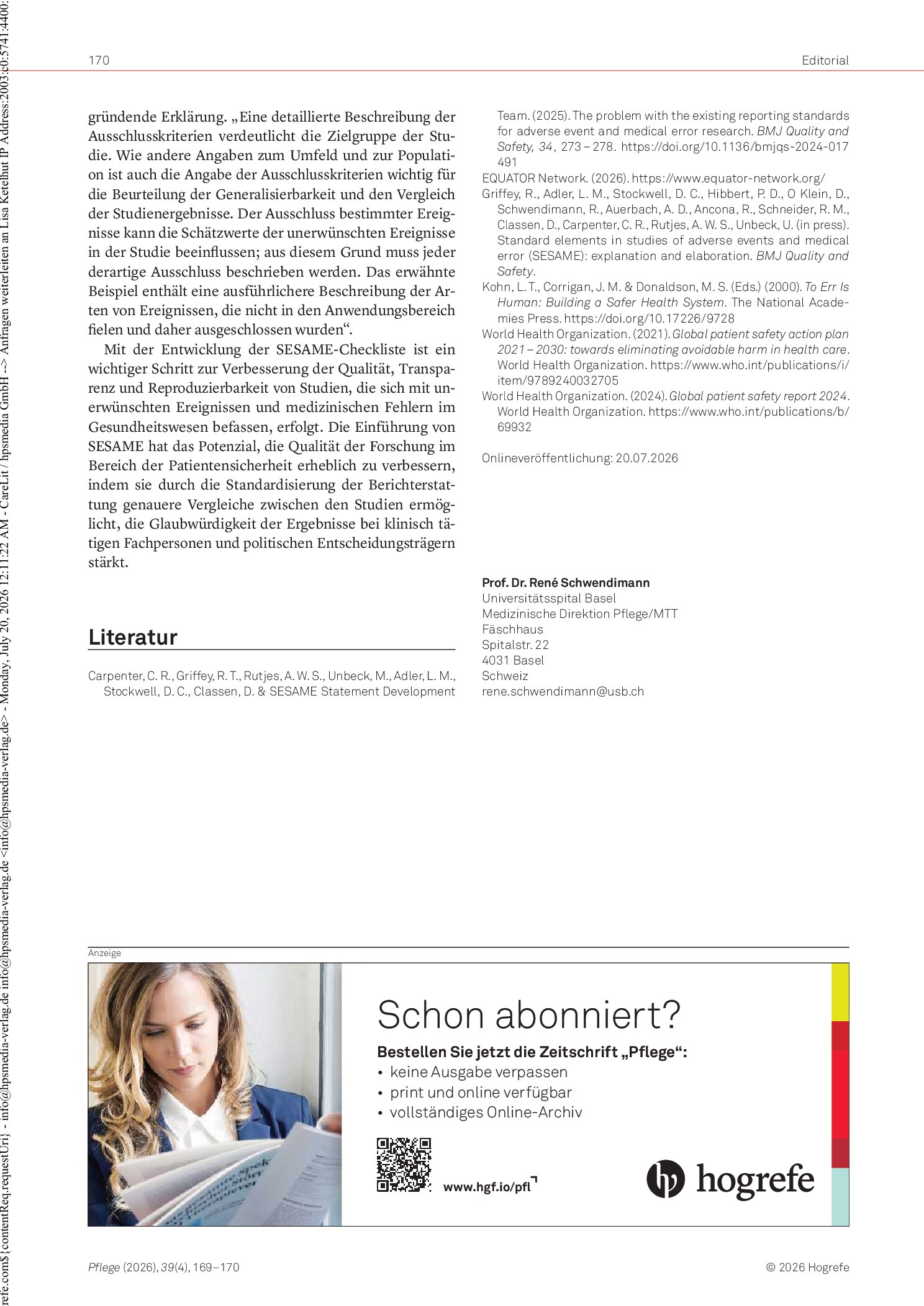 Vorschauseite 2: Patientensicherheit bleibt im Wandel der Zeit