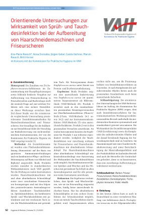 Vorschauseite 1: Orientierende Untersuchungen zur Wirksamkeit von Sprühund Tauchdesinfektion bei der Aufbereitung von Haarschneidemaschinen und Friseurscheren