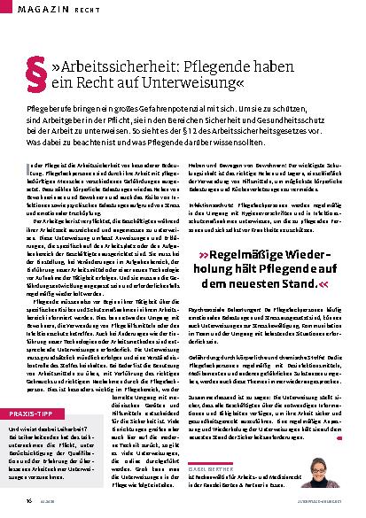 Vorschauseite 1: »Arbeitssicherheit: Pflegende haben ein Recht auf Unterweisung«