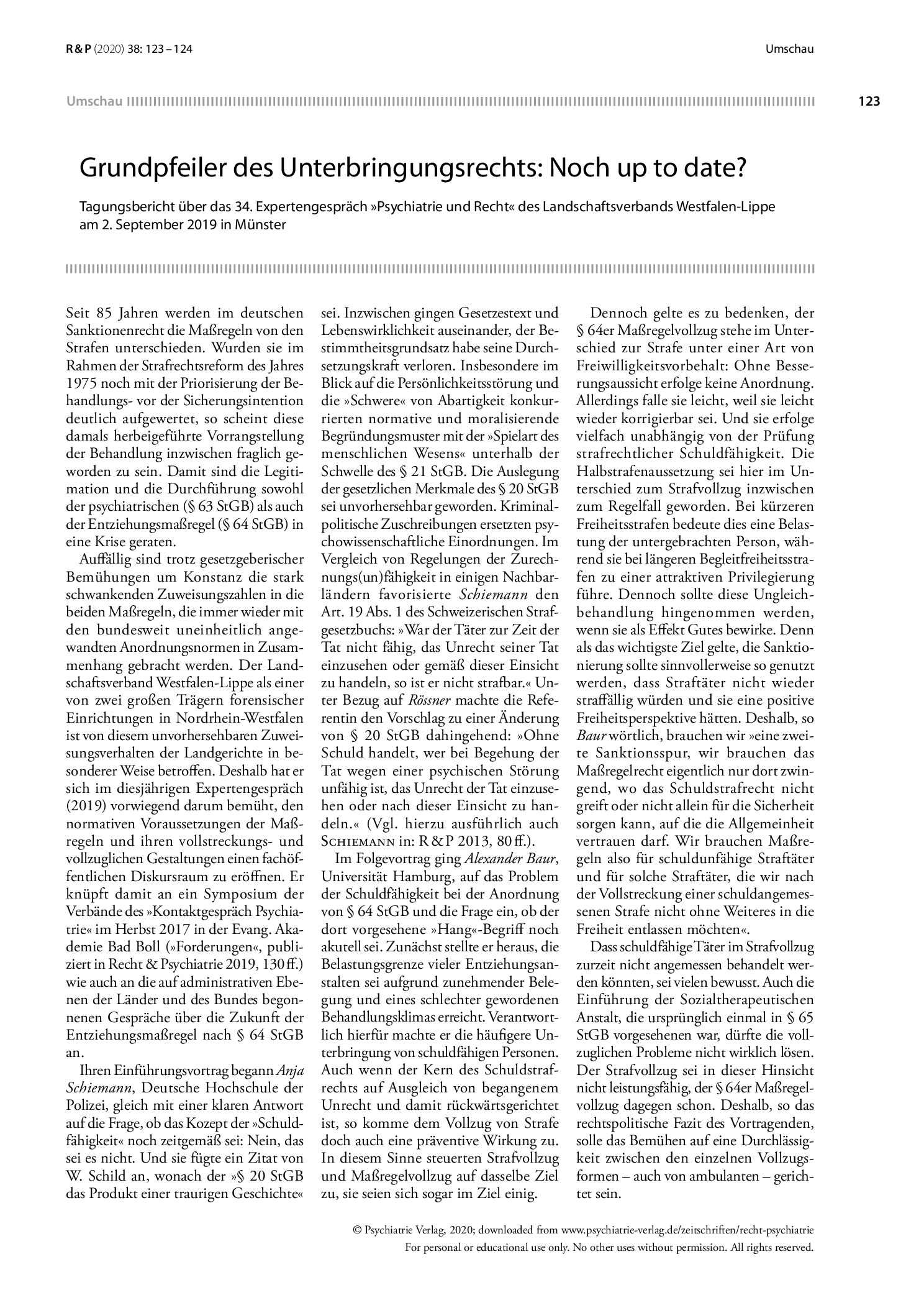 Vorschauseite 1: Grundpfeiler des Unterbringungsrechts: Noch up to date?