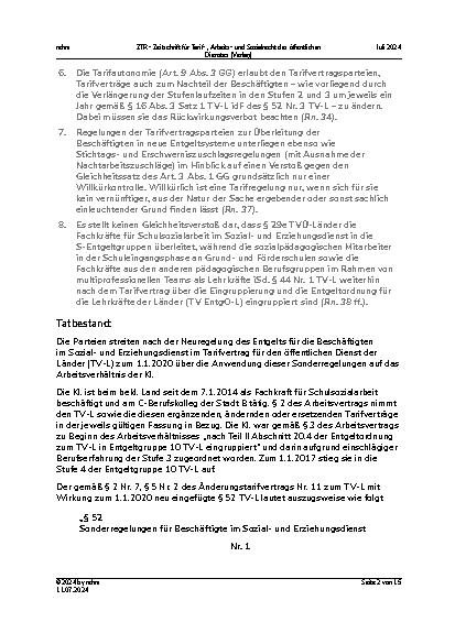 Vorschauseite 2: Tarifrecht Tatbestand – Beweiskraft – Entkräftung durch Sitzungsprotokoll – Überleitung in S-Entgelttabelle im Tarifbereich der TdL – Antragsrecht – Gleichheitsverstoß