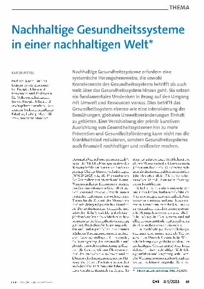 Vorschauseite 1: Nachhaltige Gesundheitssysteme in einer nachhaltigen Welt