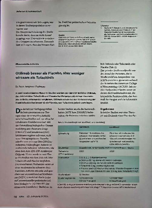 Vorschauseite 1: Otilimab besser als Placebo, aber weniger wirksam als Tofacitinib.