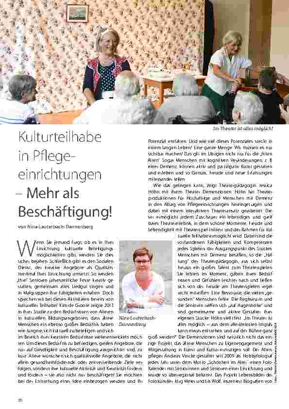 Vorschauseite 1: Kulturteilhabe in Pflegeeinrichtungen – Mehr als Beschäftigung!