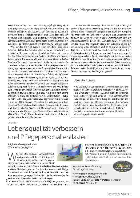 Vorschauseite 2: Kulturteilhabe in Pflegeeinrichtungen – Mehr als Beschäftigung!