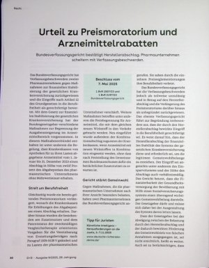 Vorschauseite 1: Urteil zu Preismoratorium und Arzneimittelrabatten