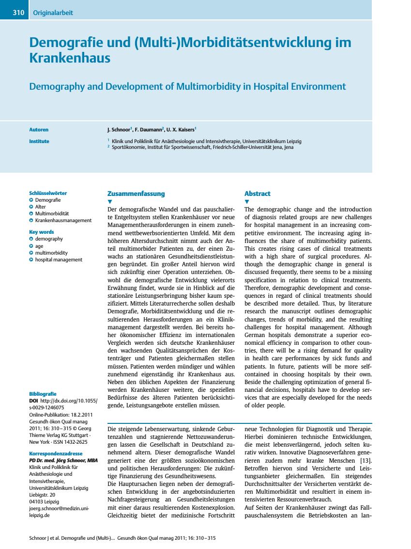Vorschauseite 1: Demografie und (Multi-)Morbiditätsentwicklung im Krankenhaus