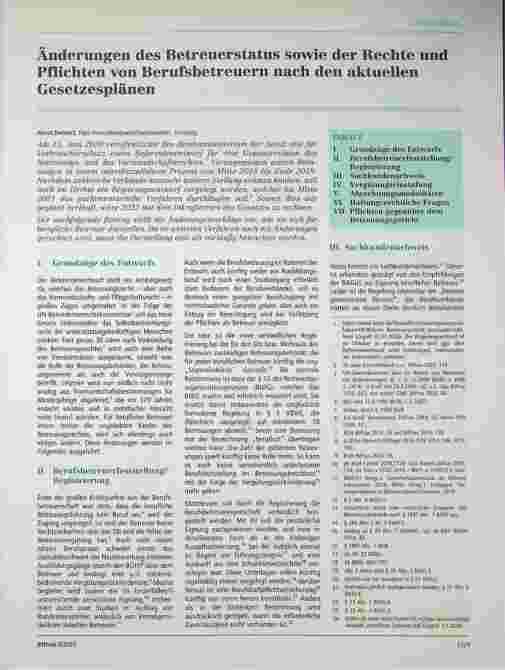 Vorschauseite 1: Änderungen des Betreuerstatus sowie der Rechte und Pflichten von Berufsbetreuern nach den aktuellen Gesetzesplänen