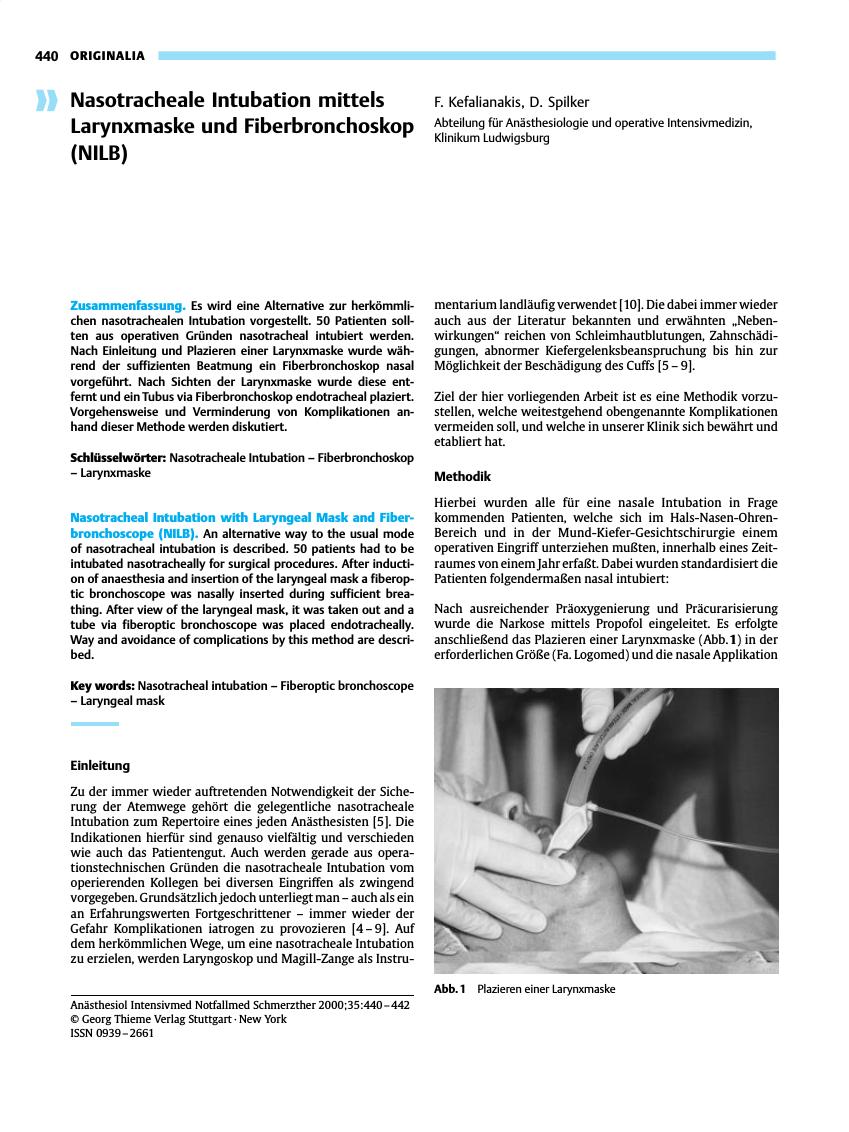 Vorschauseite 1: Nasotracheale Intubation mittels Larynxmaske und Fiberbronchoskop (NILB)