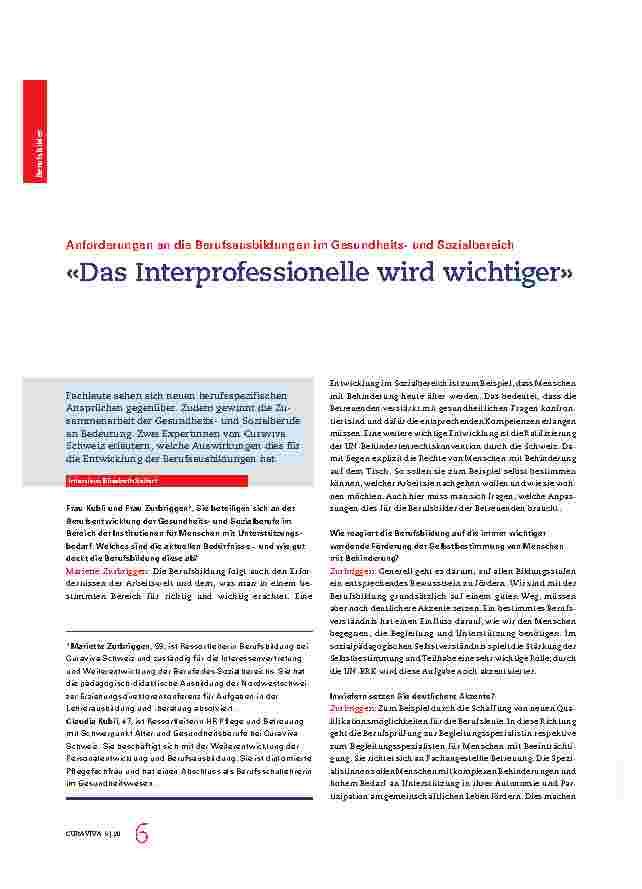 Vorschauseite 1: Anforderungen an die Berufsausbildungen im Gesundheitsund Sozialbereich: "Das Interprofessionelle wird wichtiger"