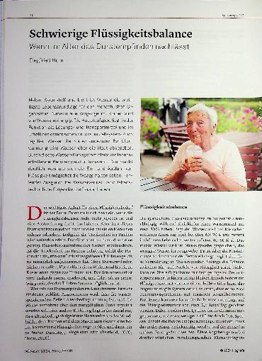 Vorschauseite 1: Schwierige Flüssigkeitsbalance: Wenn im Alter das Durstempfinden nachlässt.