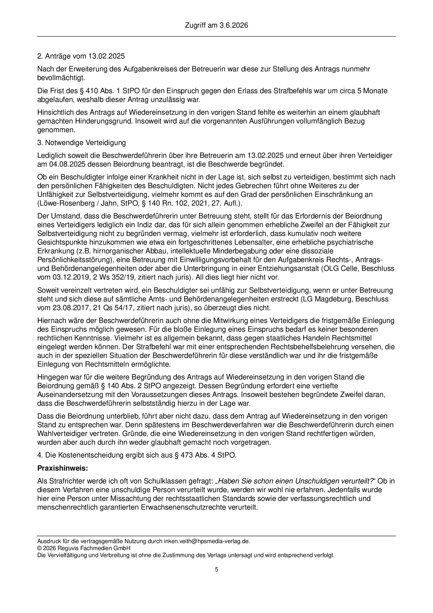 Vorschauseite 5: Zum Aufgabenkreis – § 1815 BGB