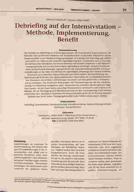 Vorschauseite 1: Debriefing auf der Intensivstation - Methode, Implementierung, Benefit