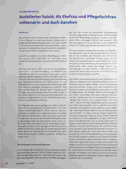 Vorschauseite 1: STERBEWUNSCH Assistierter Suizid: Als Ehefrau und Pflegefachfrau mittendrin und doch daneben