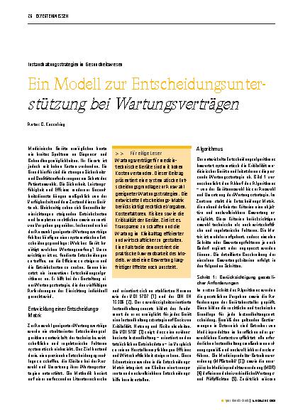 Vorschauseite 1: Ein Modell zur Entscheidungsunterstützung bei Wartungsverträgen